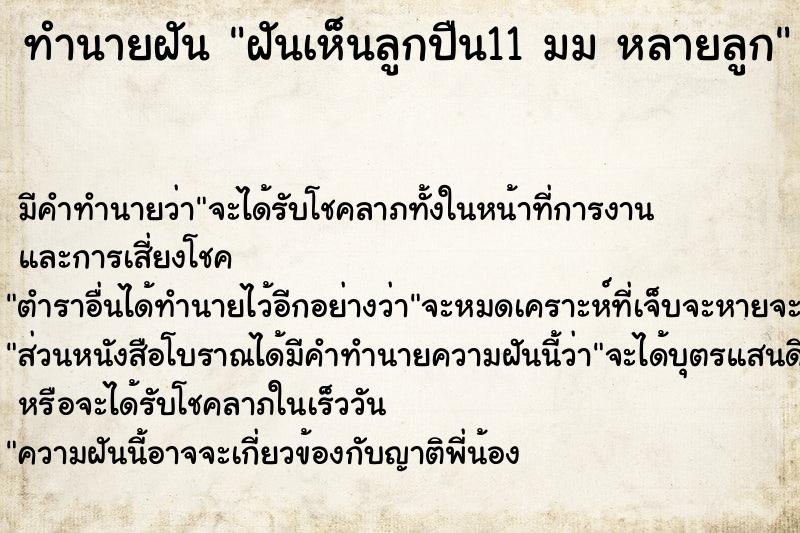 ทำนายฝันฝันเห็นลูกปืน11มมหลายลูก ทำนายฝันทำนายฝันฝันเห็นลูกปืน11มมหลายลูก
